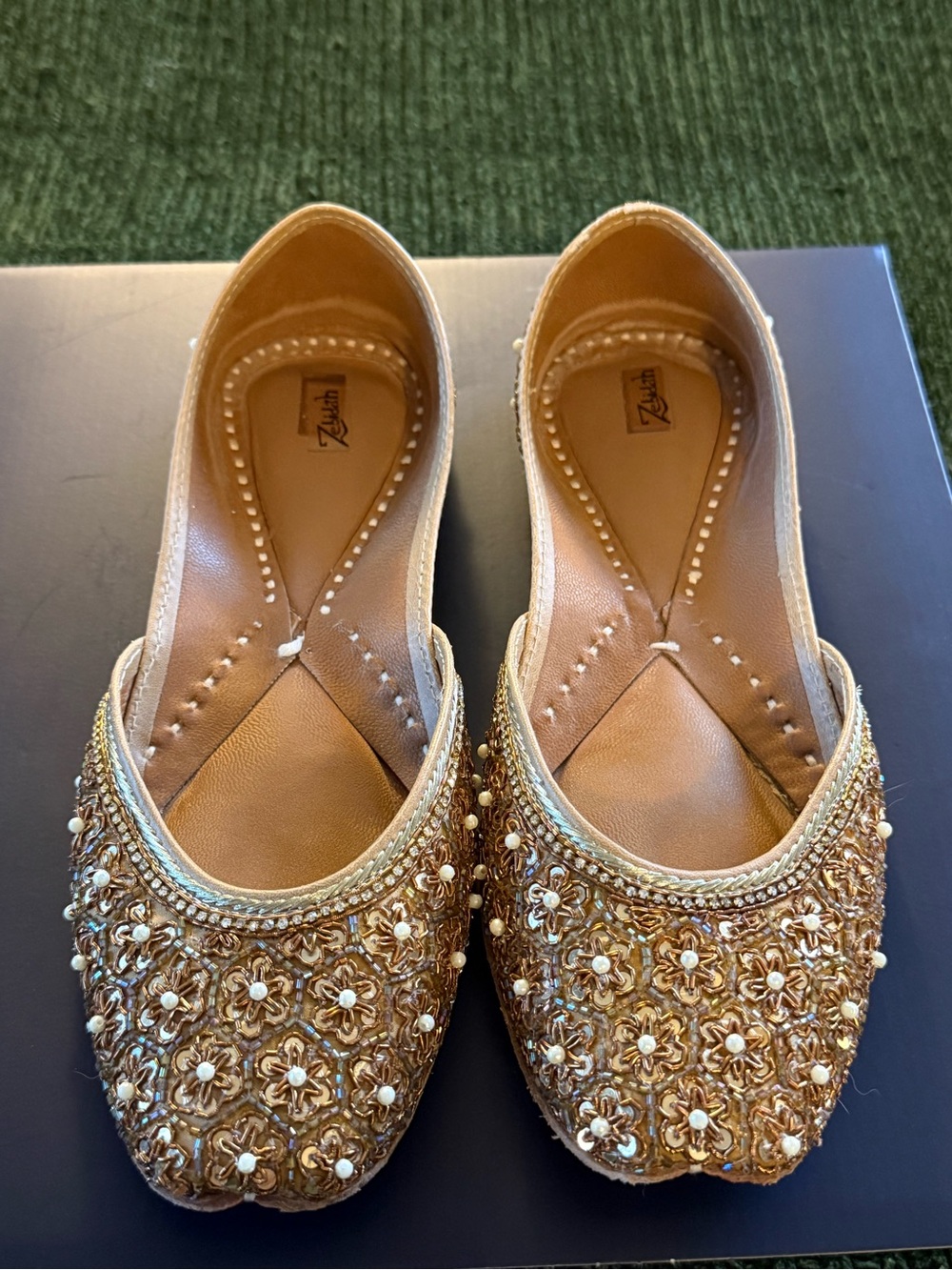 Embellished Gold Jutti Flats by Zebidah